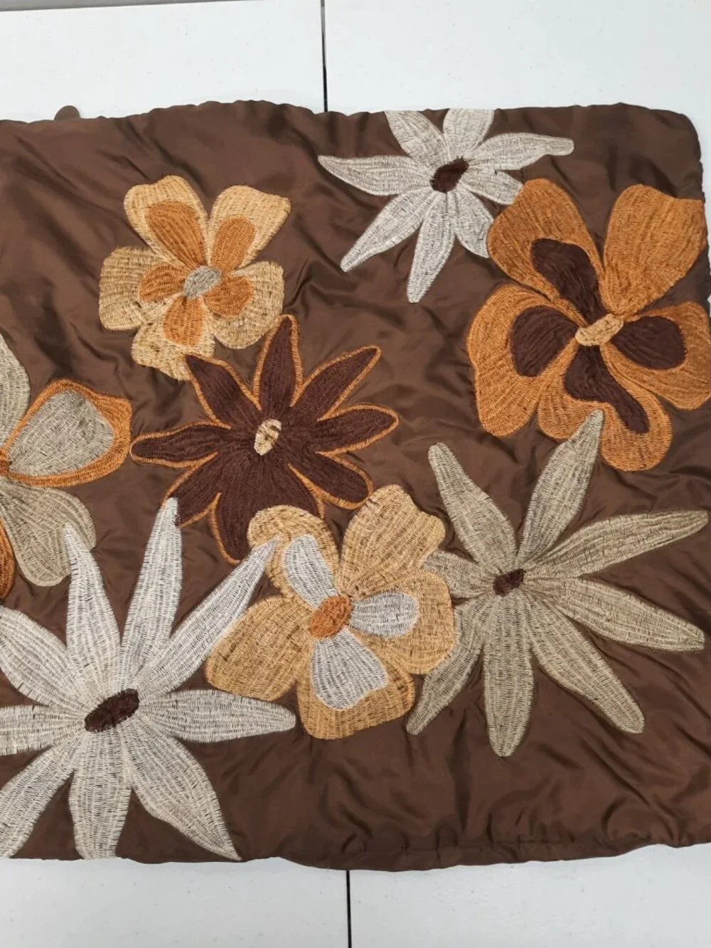 Pier 1 Imports Vintage Embroidered Floral Throw Pillow Cover Set 2 Brown Satin